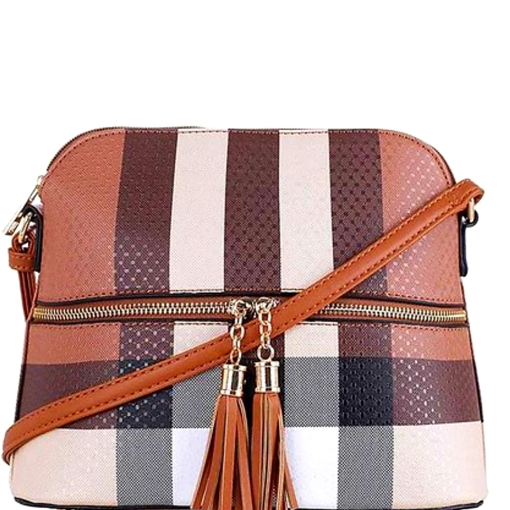 Plaid Color Block Crossbody Handbag